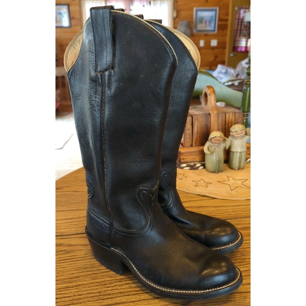 Vintage Handmade Black Cowboy Boots Bowman's Wilson Boot Co. Men's 6.5 D See Pic